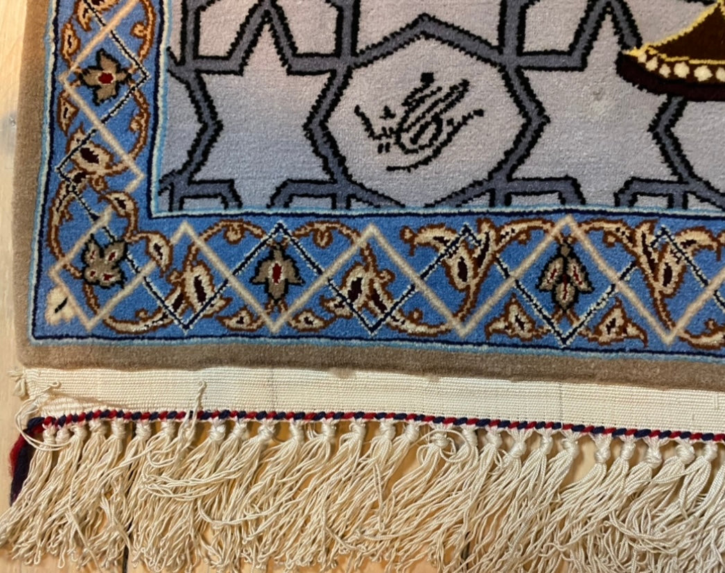 A very beautiful handmade Isfahan made of pure korkwool, with a silkwarp. Size ca 80 x 135 cm.