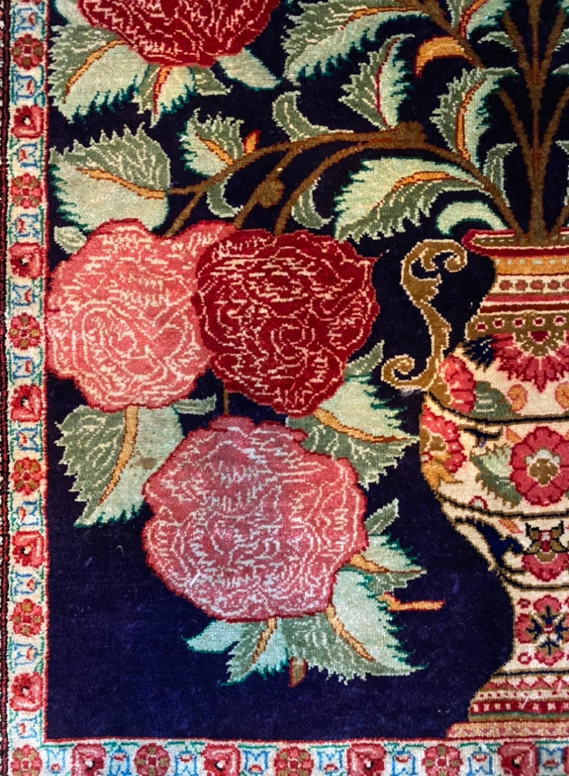 Persian Ghom handmade of pure 100 % organic silk with warp of silk. Size ca 83 x 130 cm.