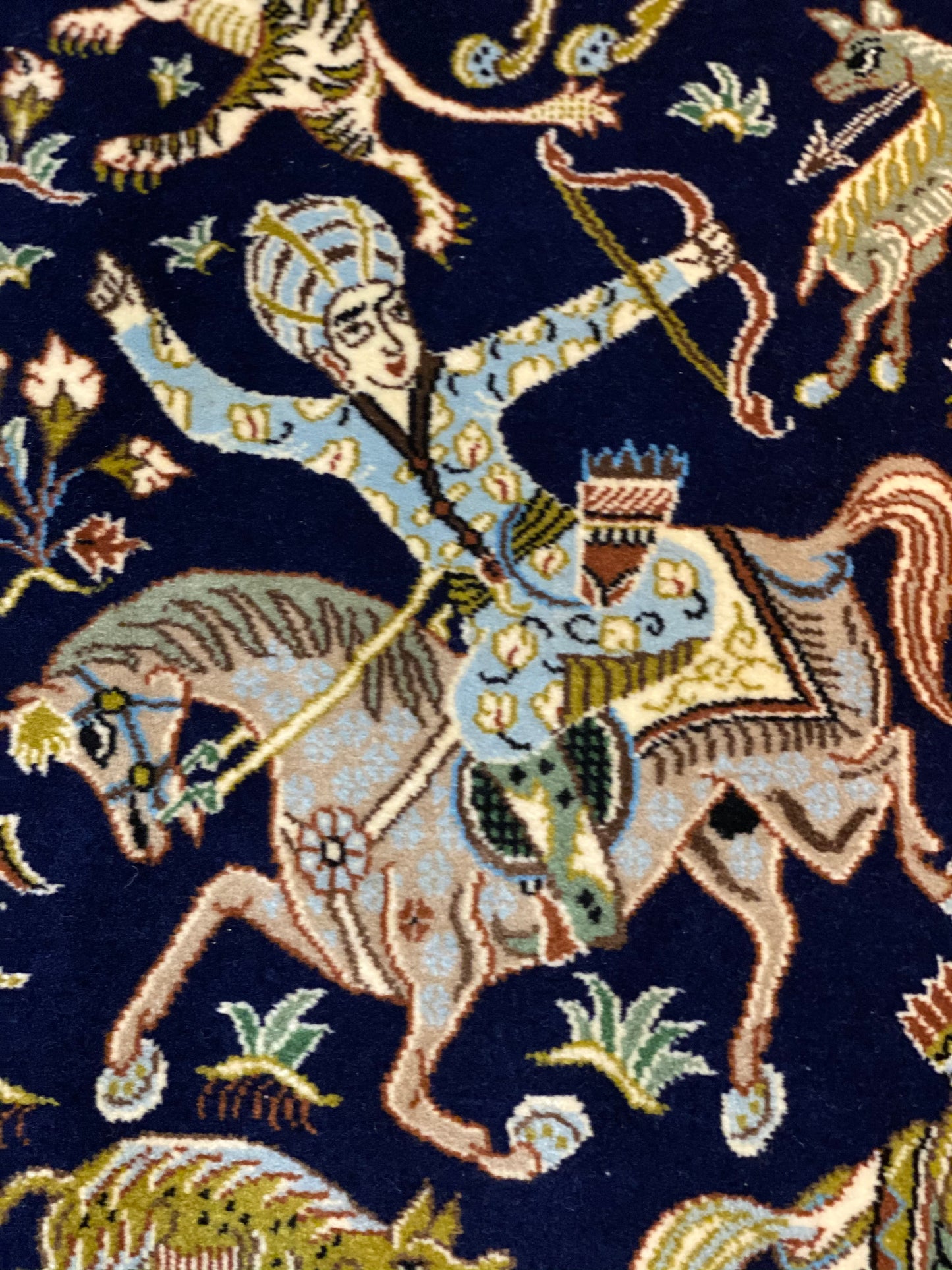 A high quality Persian hand-knotted atelier carpet made in the Ghom district. Size ca 140 x 200 cm